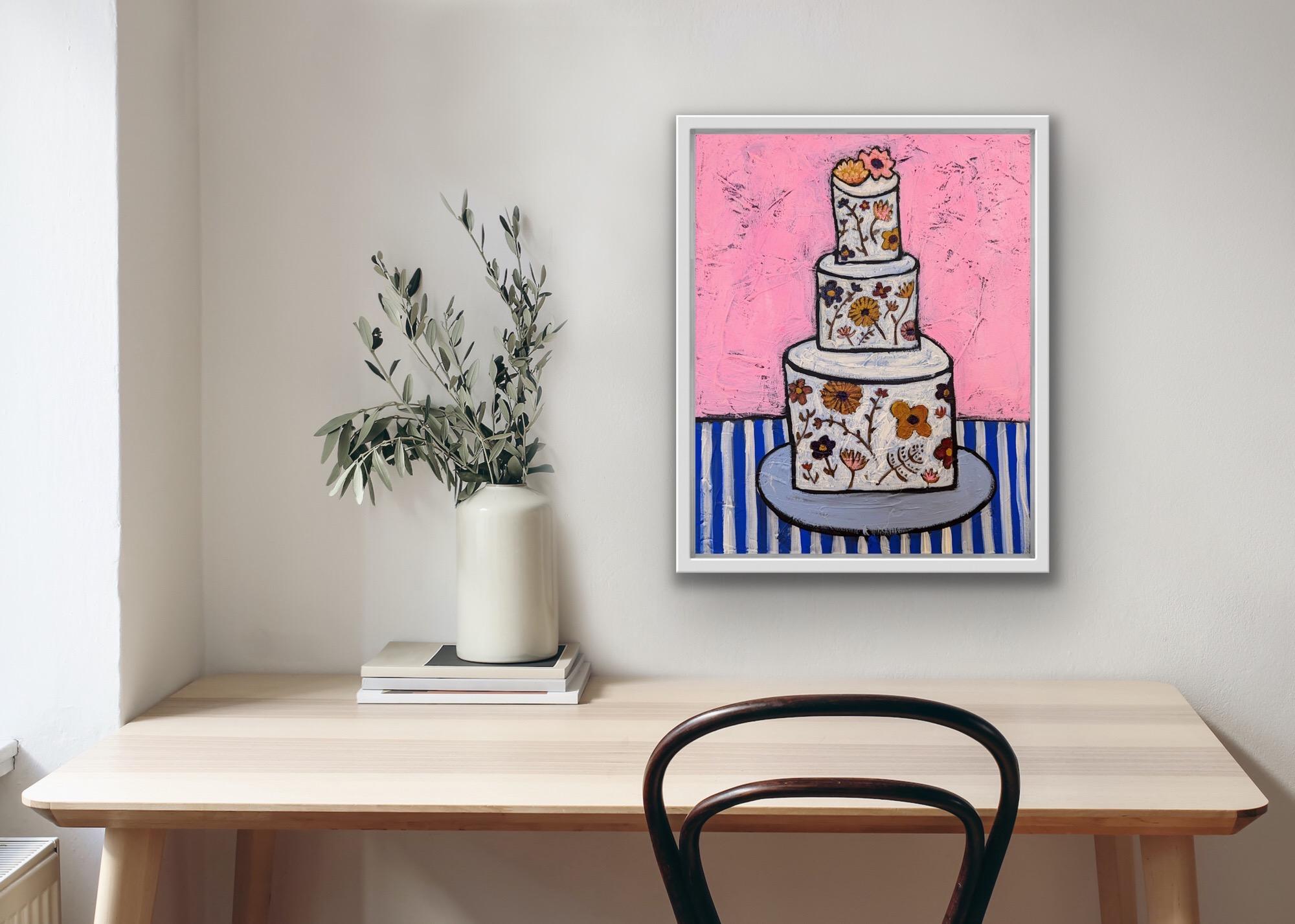 A joyful depiction of a towering celebration cake decorated in edible wild flowers. This painting has a great deal of texture, vibrancy and character.
Kerry Louise Bennett, artist and painter, has original artworks available with Wychwood Art in our
