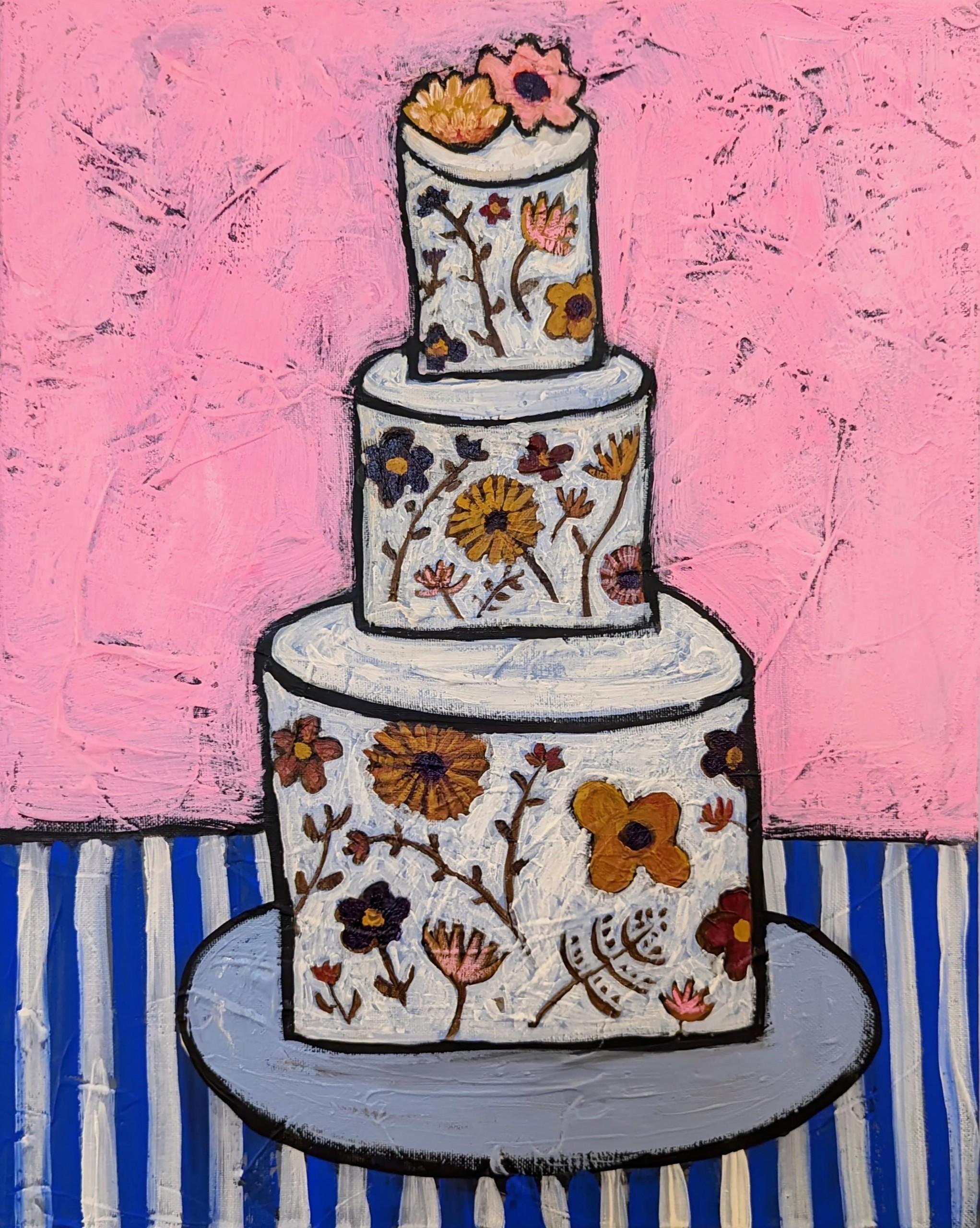 Kerry Louise Bennett Interior Painting - Incredible Edible Flower Cake, Bright Still Life Food Art, Contemporary Pop Art