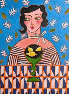 Lemonade ... ou Gin ?? peinture originale, portrait, contemporain, abstrait