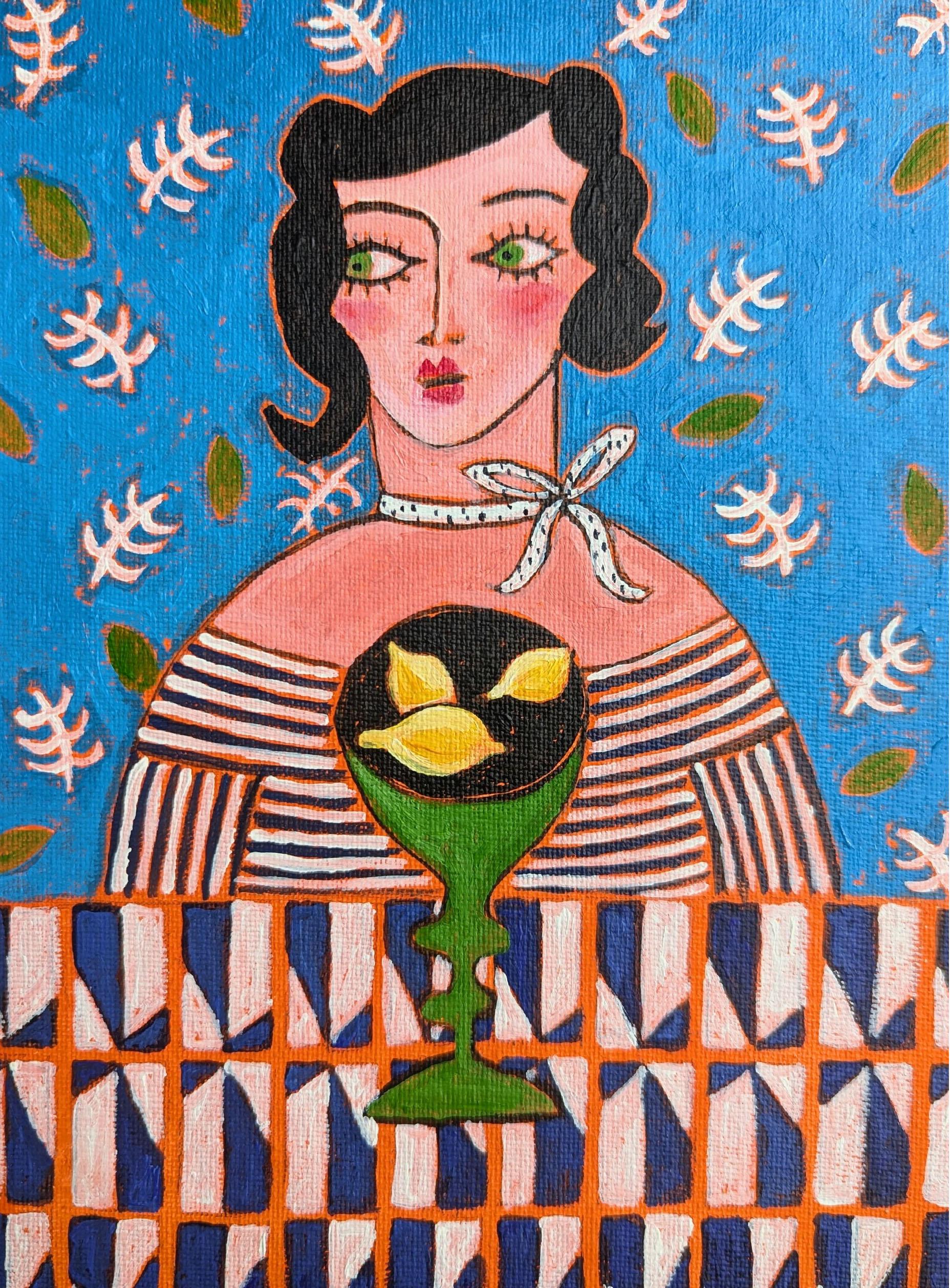 Kerry Louise Bennett Portrait Painting – Limonade ... oder Gin?? original gemälde, porträt, zeitgenössisch, abstrakt