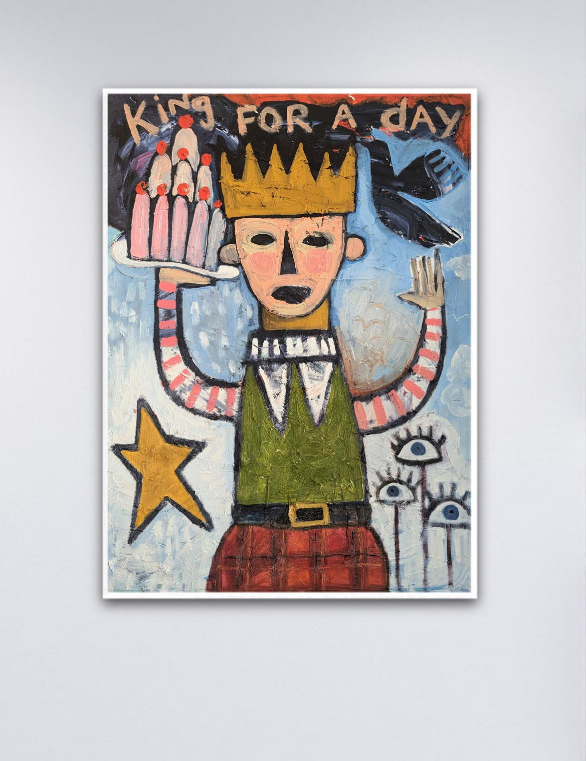 The Fool (King for a Day), Original painting, Figurative, Contemporary, King - Painting by Kerry Louise Bennett