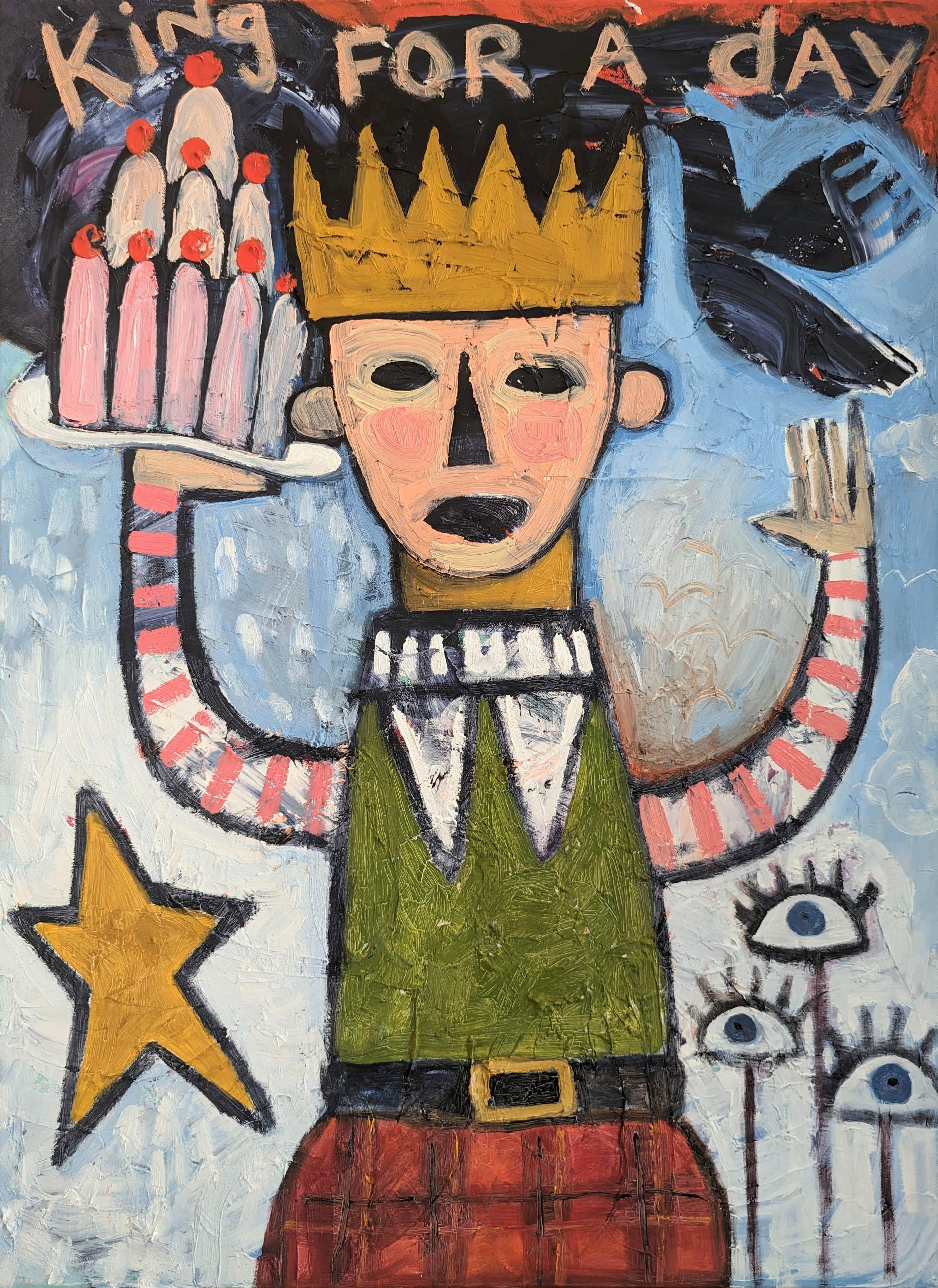 Kerry Louise Bennett Portrait Painting - The Fool (King for a Day), Original painting, Figurative, Contemporary, King