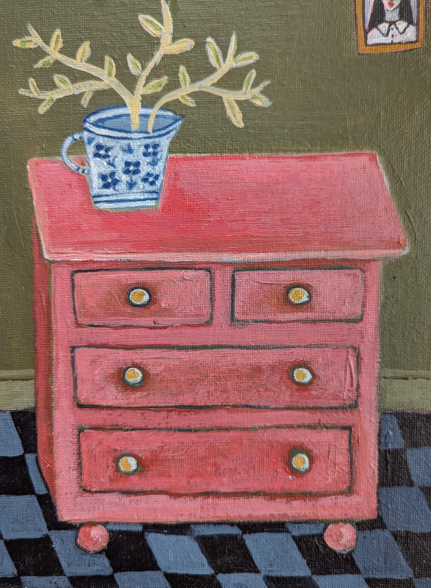 Kerry Louise Bennett Portrait Painting - The Pink Chest, still-life, contemporary, original painting