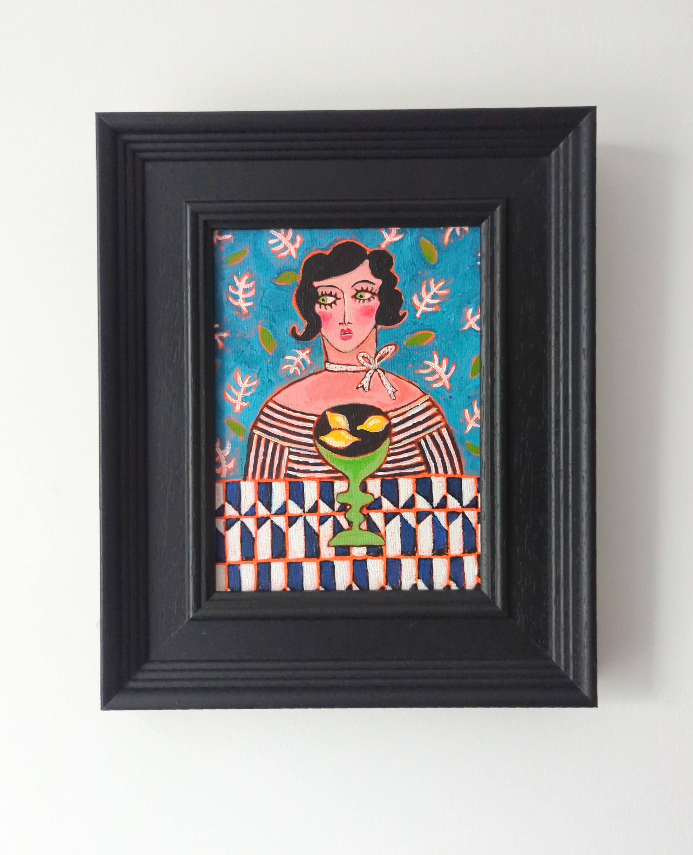 Wenn man dem Leben Zitronen gibt, weiß man doch, was man tun soll!, Originalgemälde, Frau – Painting von Kerry Louise Bennett