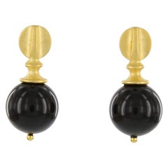 Kerry MacBride Gilded Bronze and Black Onyx Sphere Earrings