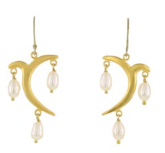 Kerry MacBride Gilded Bronze and Freshwater Pearl Lever Back Earrings