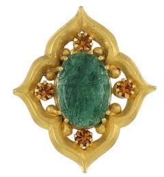 Kerry MacBride Gilded Bronze and Green Aventurine Scarab Earrings