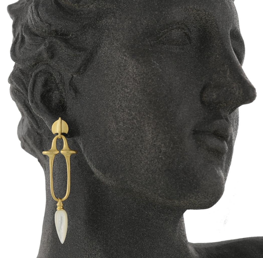 Kerry MacBride Gilded Bronze and Mother of Pearl Earrings In New Condition For Sale In HUDSON, NY