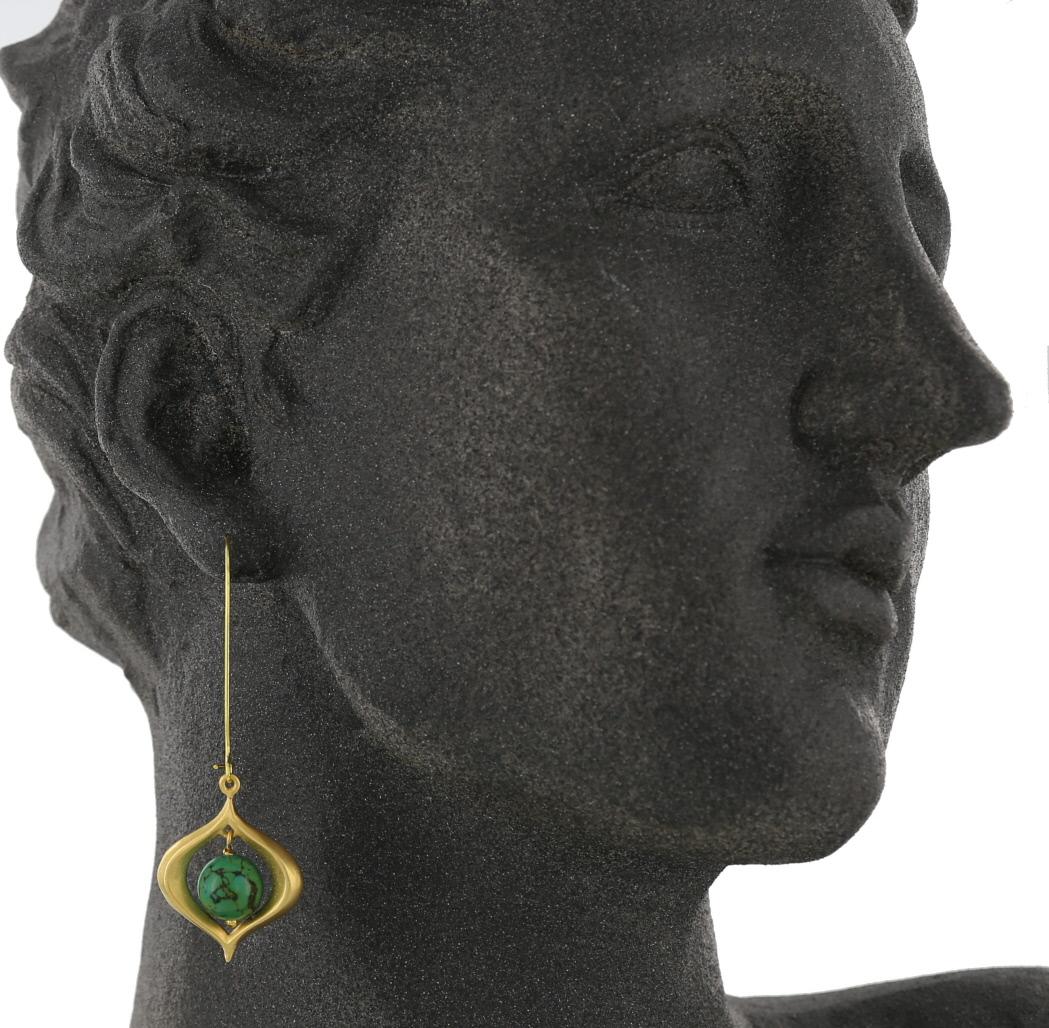 Kerry MacBride Gilded Bronze and Turquoise Drop Earring In New Condition For Sale In HUDSON, NY