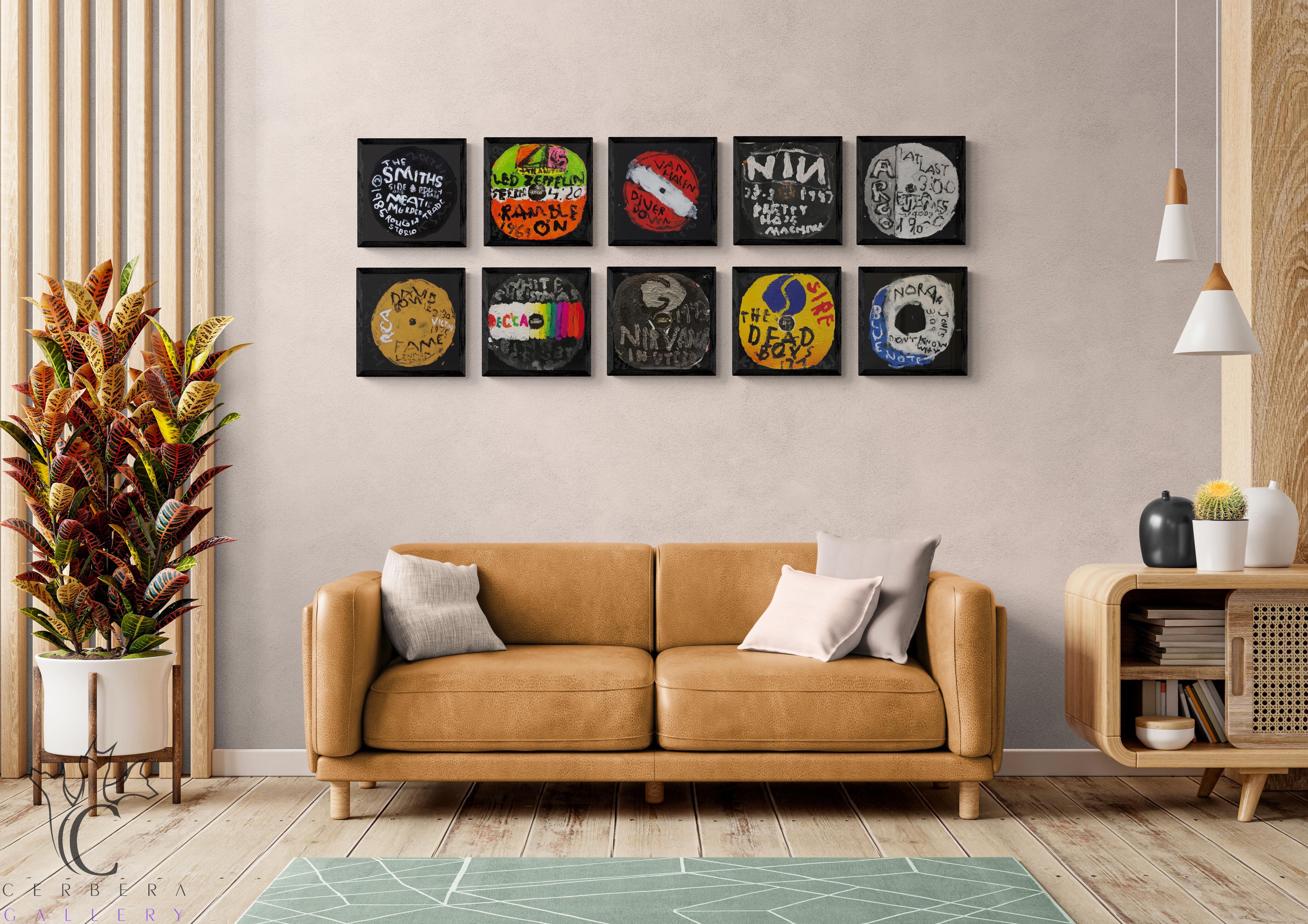 Led Zeppelin - Ramble On (Etichetta discografica, Pop Art, Grammy, Quadro su ordinazione) - Abstract Painting Nero di Kerry Smith
