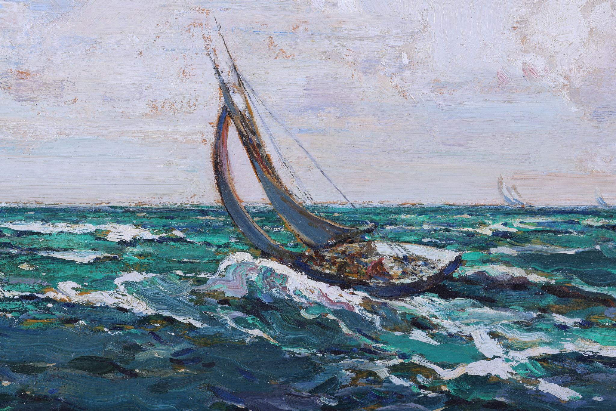 Full Sail . A Boat at Sea - English School Painting by Kershaw Schofield