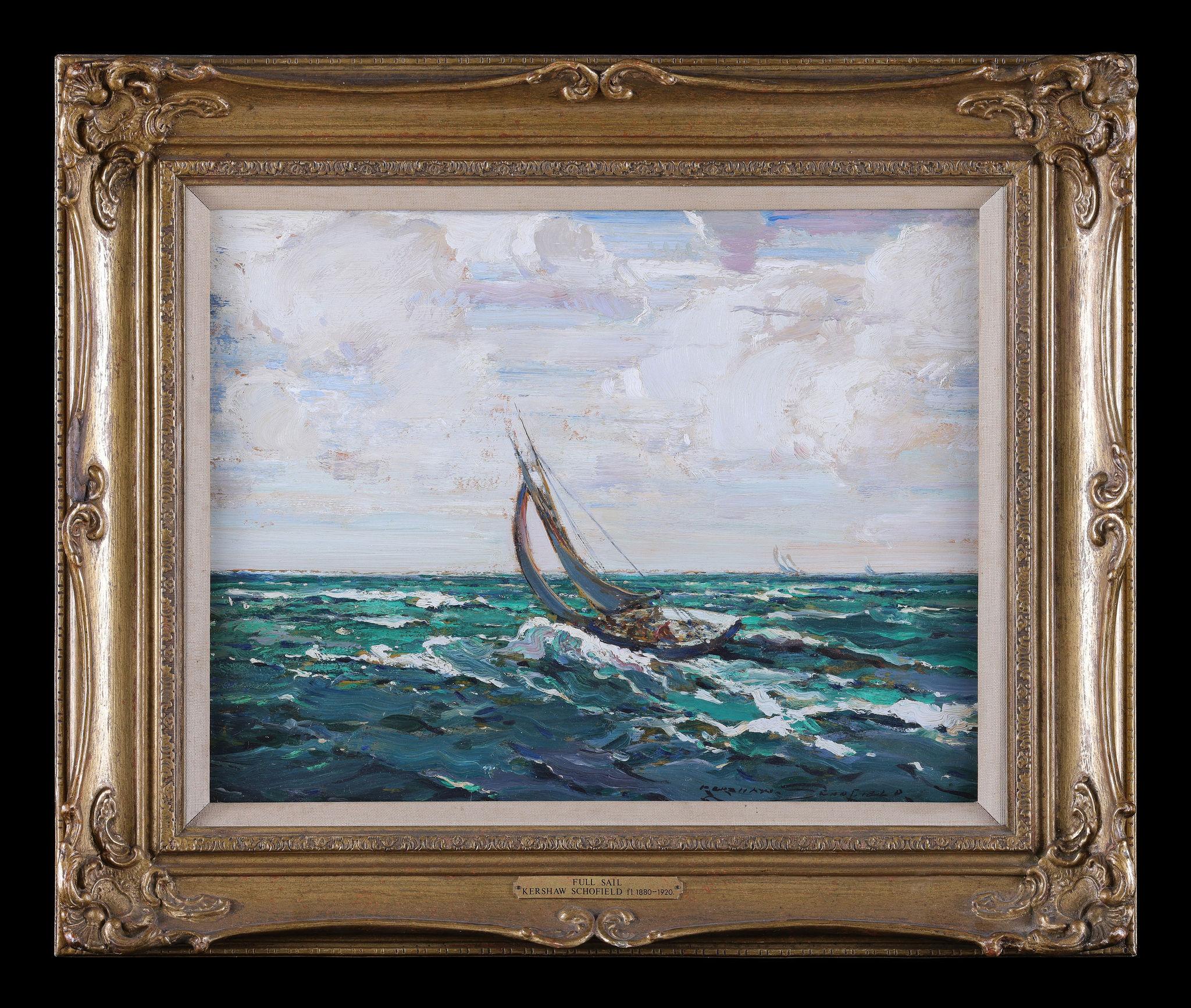Kershaw Schofield Landscape Painting – Volles Segel . Ein Boot auf See