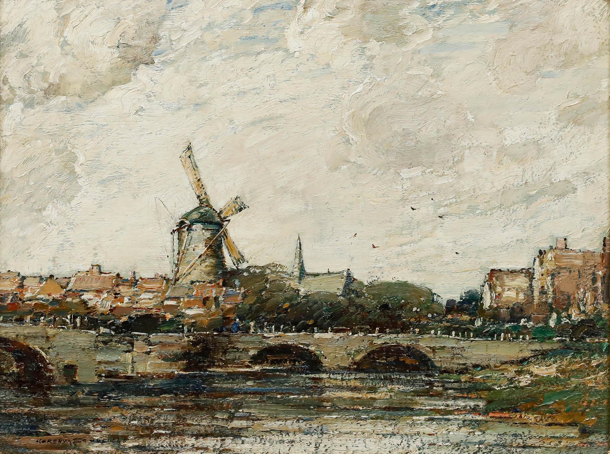 Kershaw Schofield (1872-1941) -Early 20th Century Oil, Windmill Under Grey Skies For Sale 1