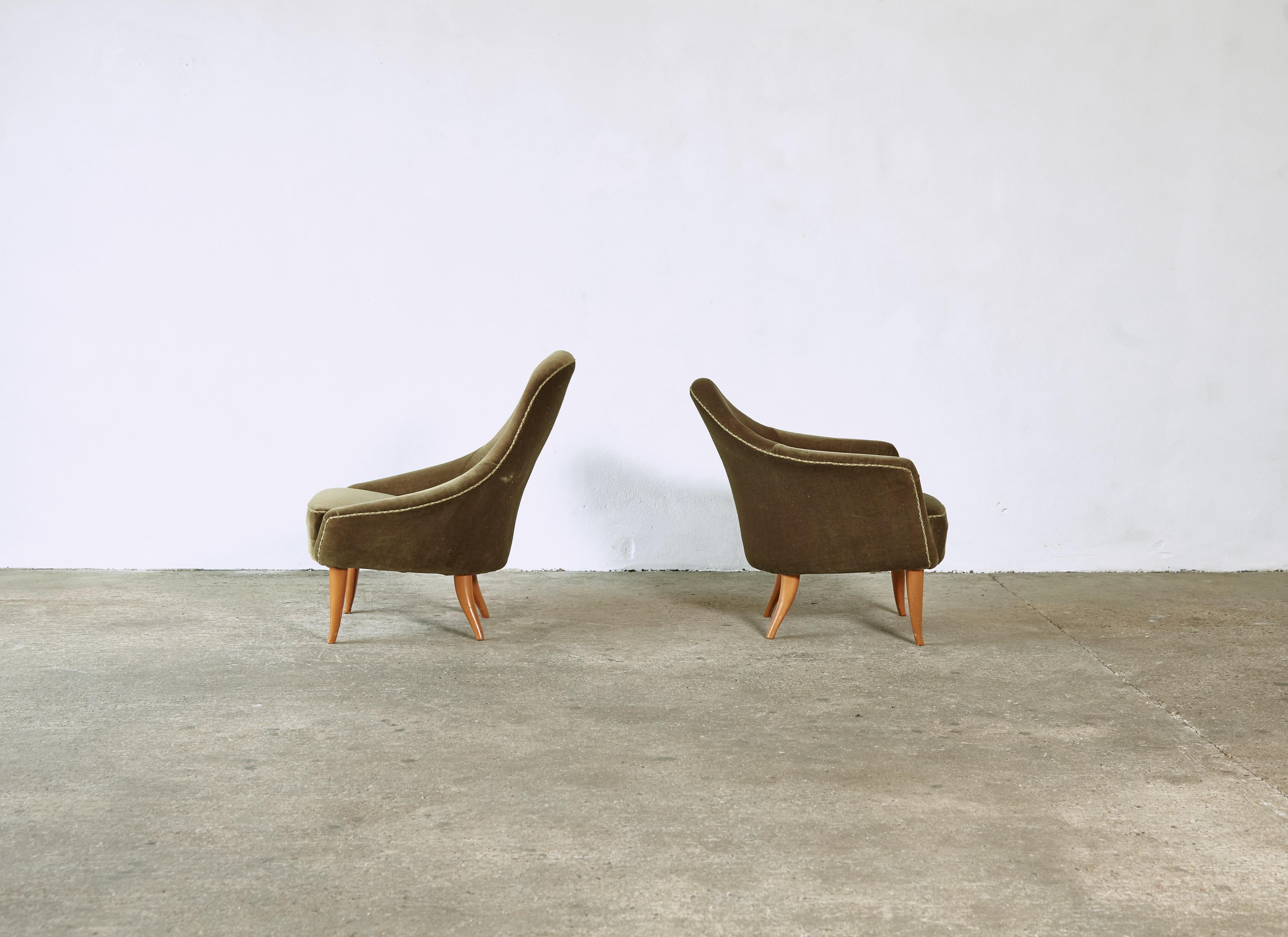 Kerstin Hörlin-Holmquist Adam and Eva Chairs, Original Velvet, Sweden, 1964 In Good Condition In London, GB