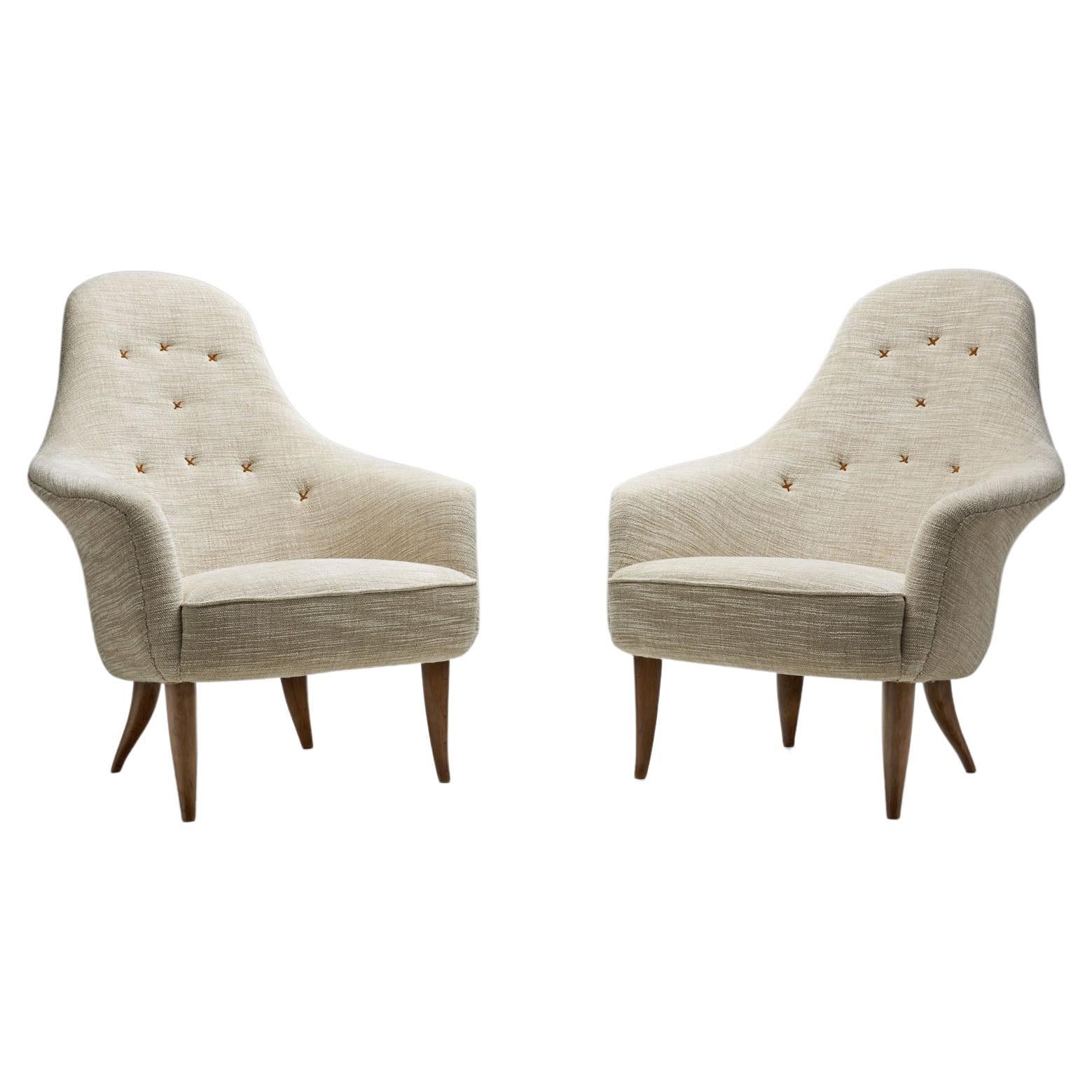 Kerstin Hörlin-Holmquist “Adam” Pair of Easy Chairs, Sweden, 1950s For Sale