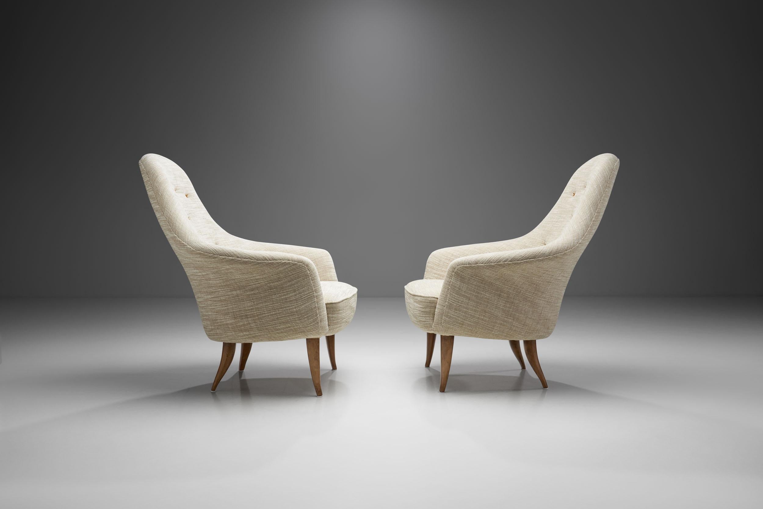 Scandinavian Modern Kerstin Hörlin-Holmquist “Little Eva” Pair of Easy Chairs, Sweden, 1950s