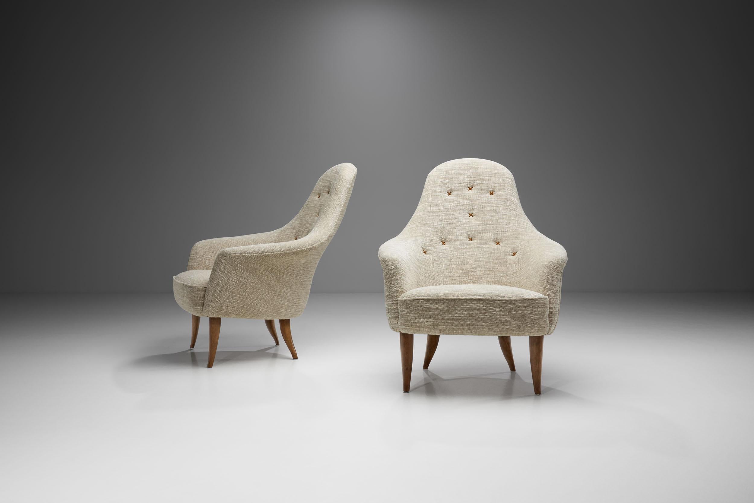 Kerstin Hörlin-Holmquist “Little Eva” Pair of Easy Chairs, Sweden, 1950s In Good Condition In Utrecht, NL