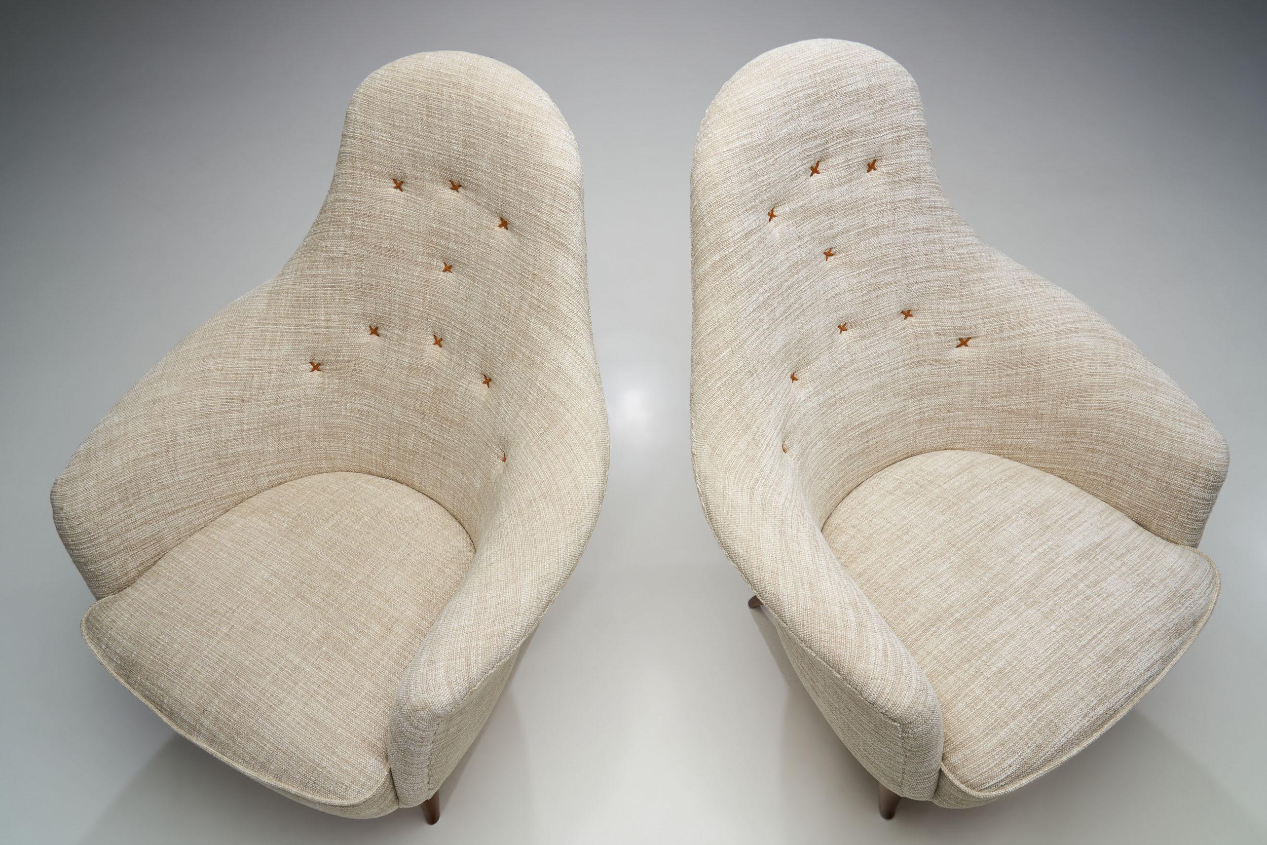 Fabric Kerstin Hörlin-Holmquist “Little Eva” Pair of Easy Chairs, Sweden, 1950s