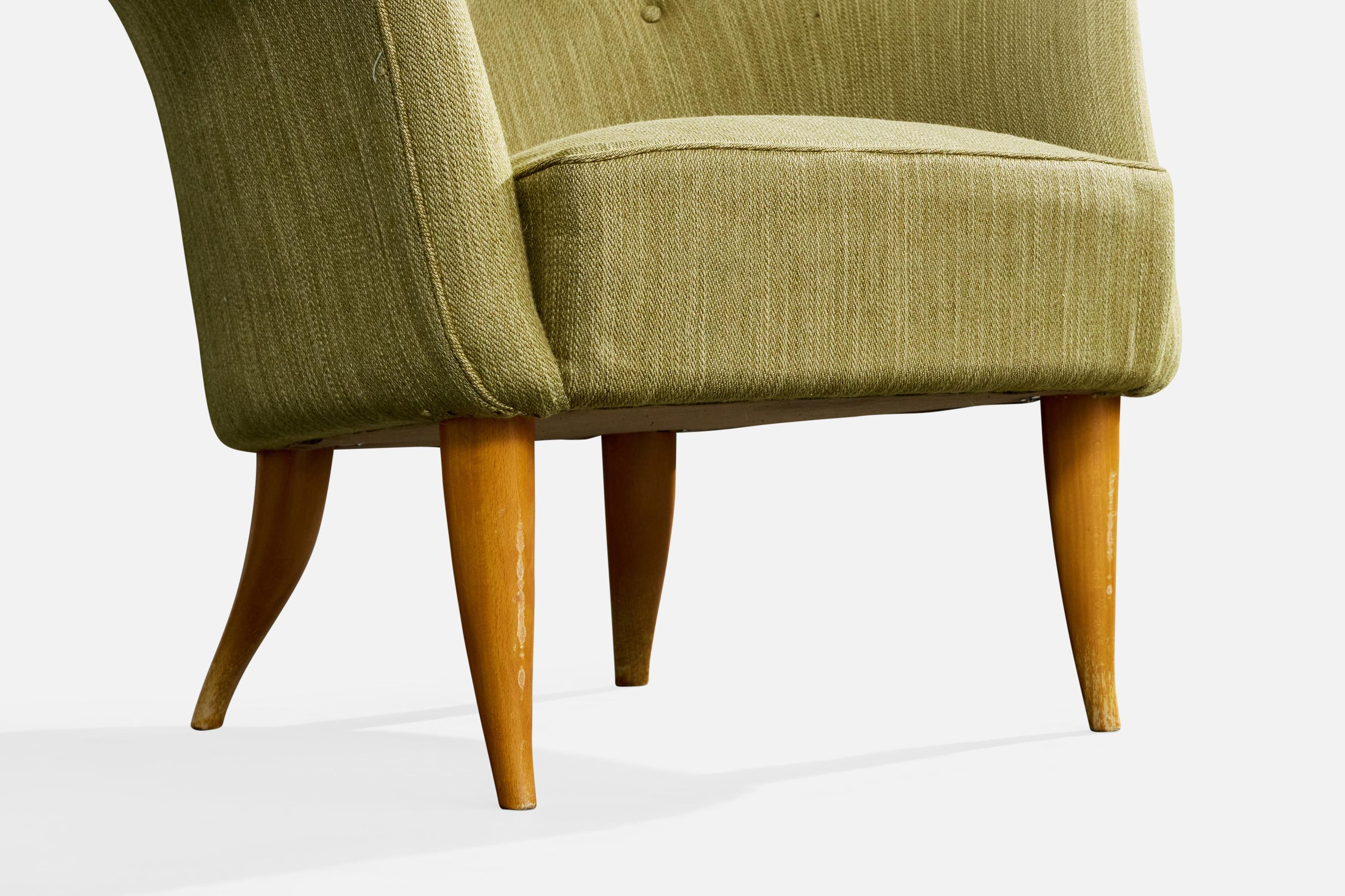 Kerstin Hörlin Holmquist, Lounge Chairs, Wood, Fabric, Sweden, 1950s For Sale 6