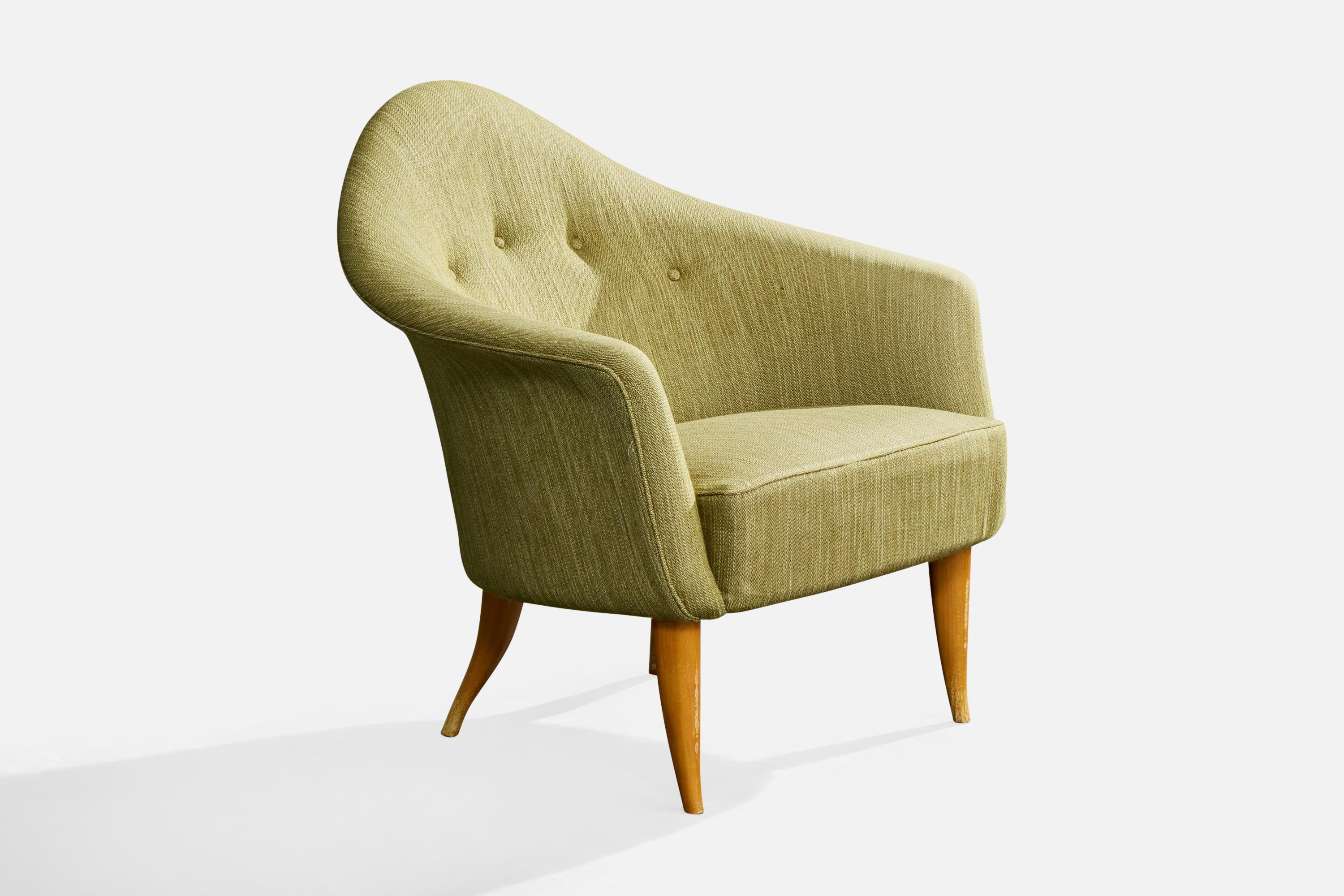 Kerstin Hörlin Holmquist, Lounge Chairs, Wood, Fabric, Sweden, 1950s In Fair Condition For Sale In High Point, NC