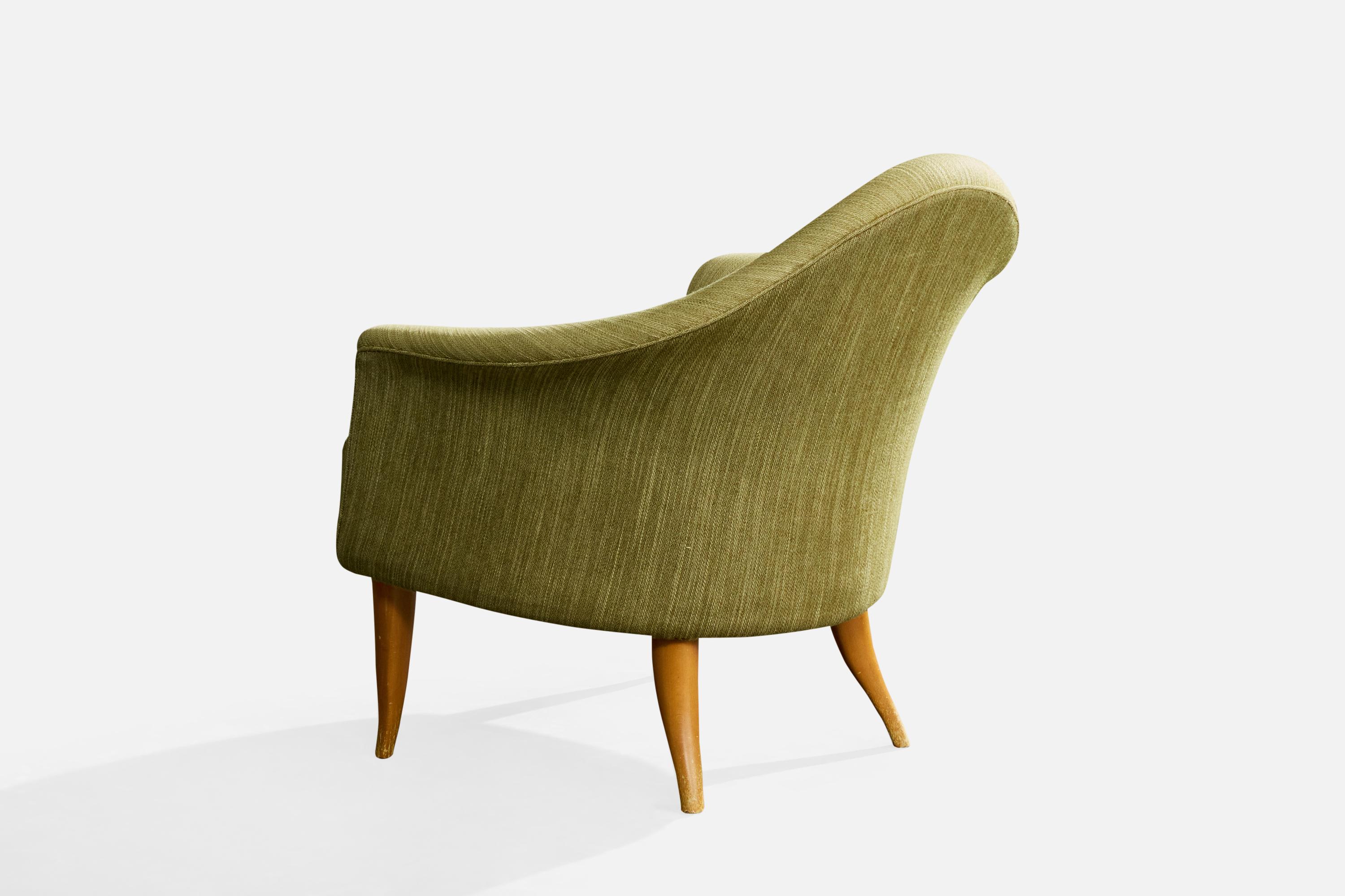 Mid-20th Century Kerstin Hörlin Holmquist, Lounge Chairs, Wood, Fabric, Sweden, 1950s For Sale