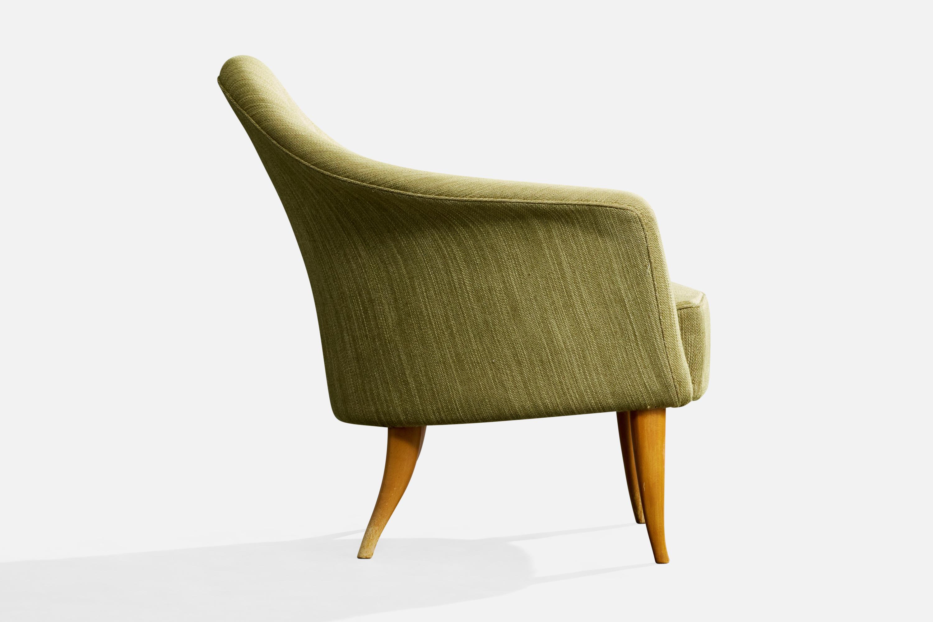 Kerstin Hörlin Holmquist, Lounge Chairs, Wood, Fabric, Sweden, 1950s For Sale 1