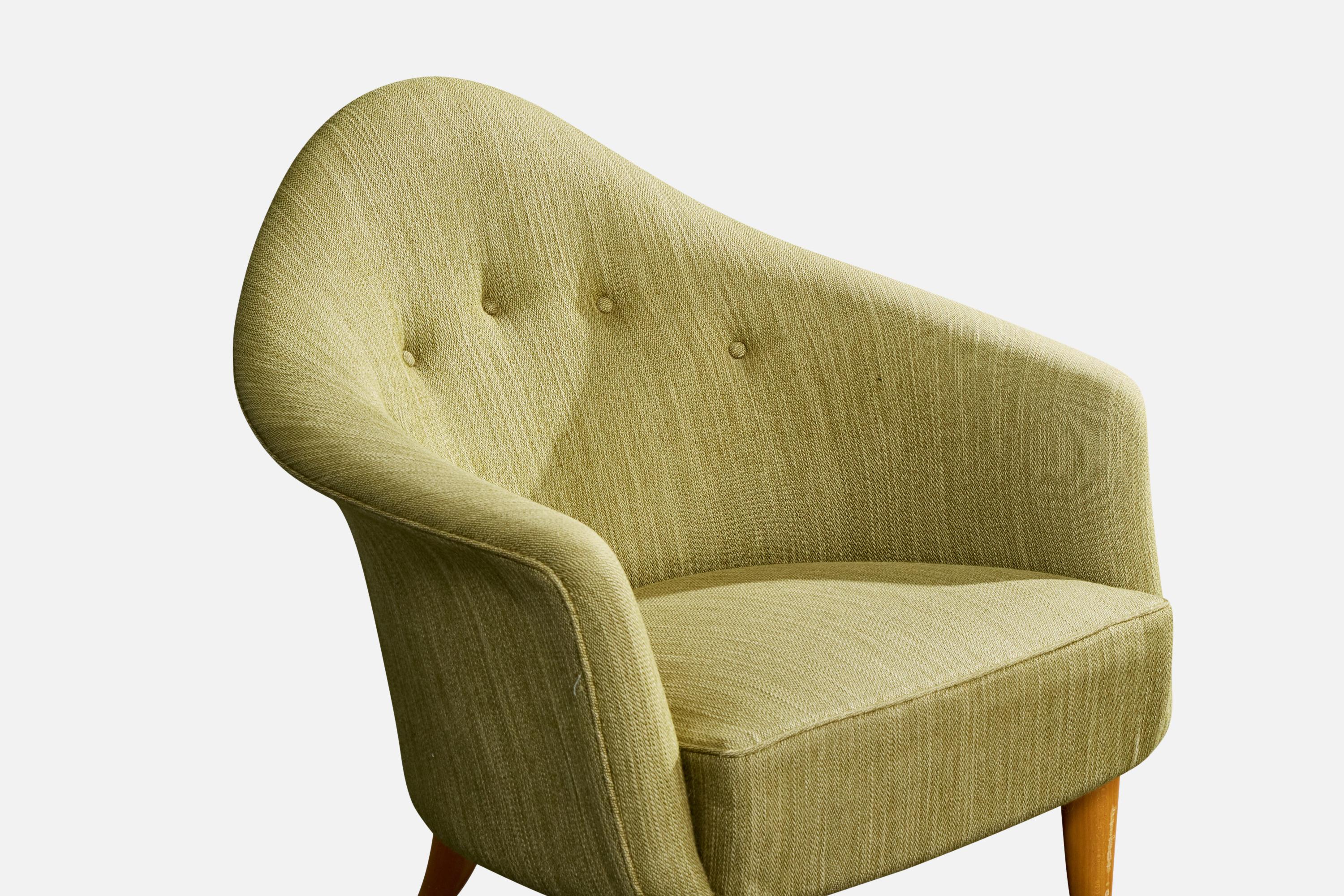 Kerstin Hörlin Holmquist, Lounge Chairs, Wood, Fabric, Sweden, 1950s For Sale 2