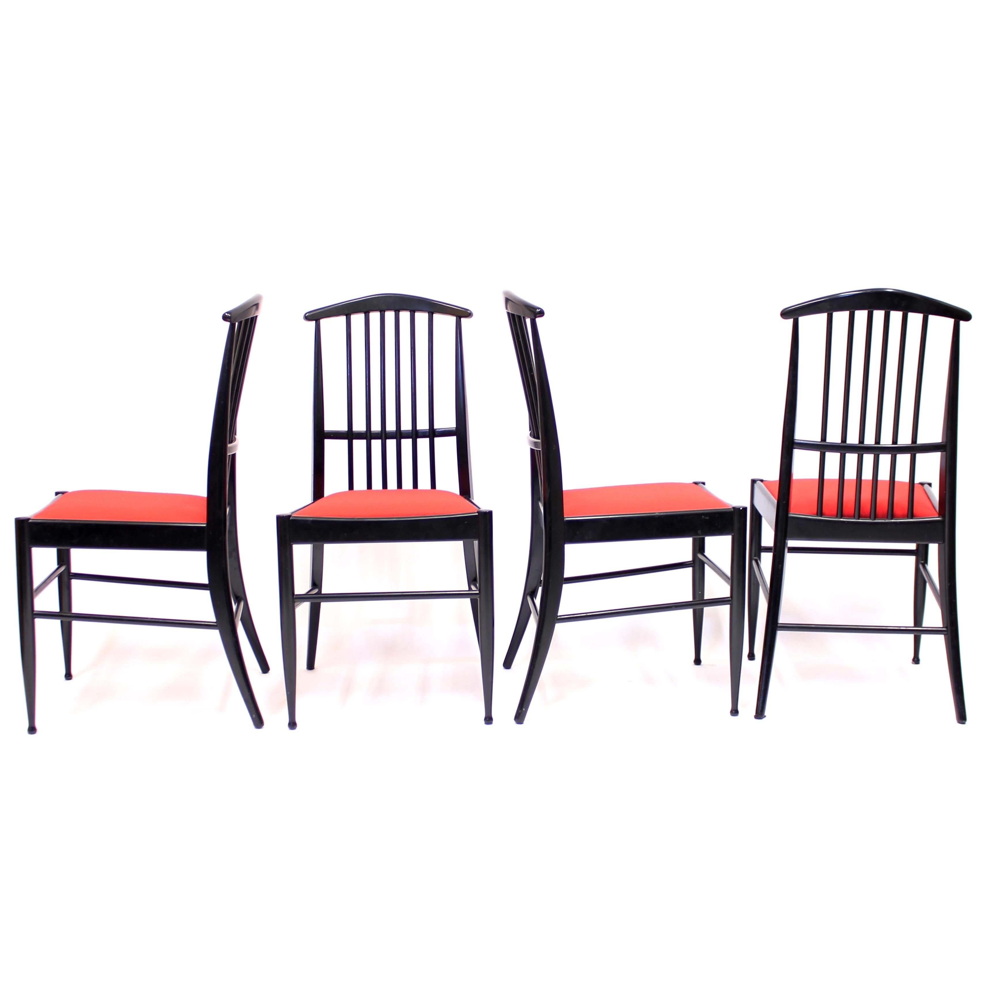 Fabric Kerstin Hörlin-Holmquist, set of 4 Charlotte dining chairs, ASKO, 1970s For Sale