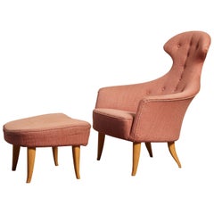 Kerstin Horlin Holmquist "Stora Eva" Chair and Ottoman, 1950s-1960s, Sweden