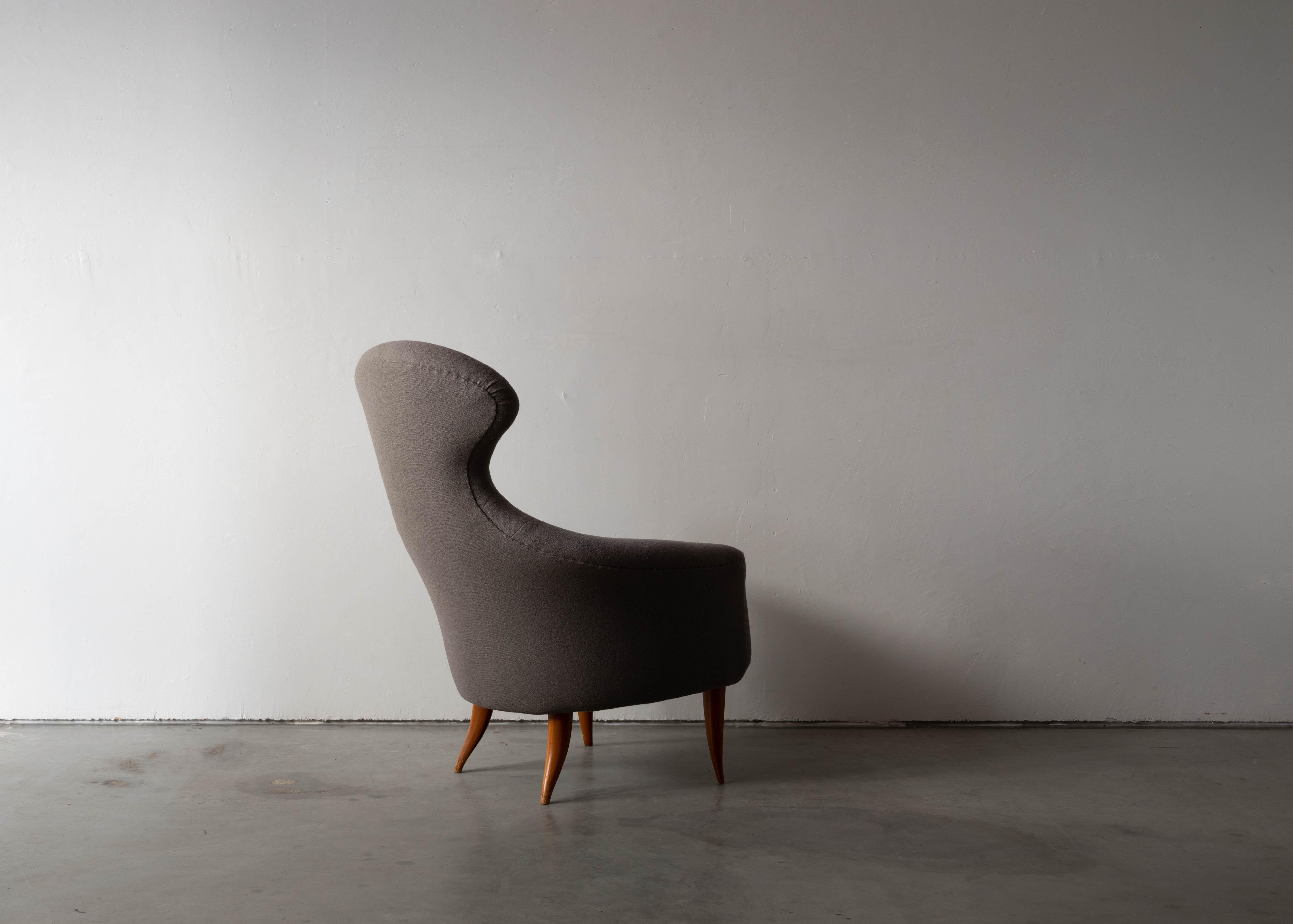 Kerstin Hörlin-holmqvist, Lounge Chair, Wood, Fabric, Nk, Sweden, 1950s For Sale 1