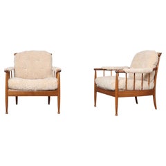 Kerstin Hörlin-Homquist Pair of ‘Skrindan’ Armchairs in Light Sheepskin, 1960s