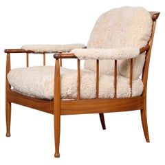 Kerstin Hörlin-Homquist 'Skrindan' Sessel aus hellem Schafsleder, 1960er Jahre