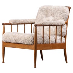 Kerstin Hörlin-Homquist 'Skrindan' Sessel aus hellem Schafsleder, 1960er Jahre