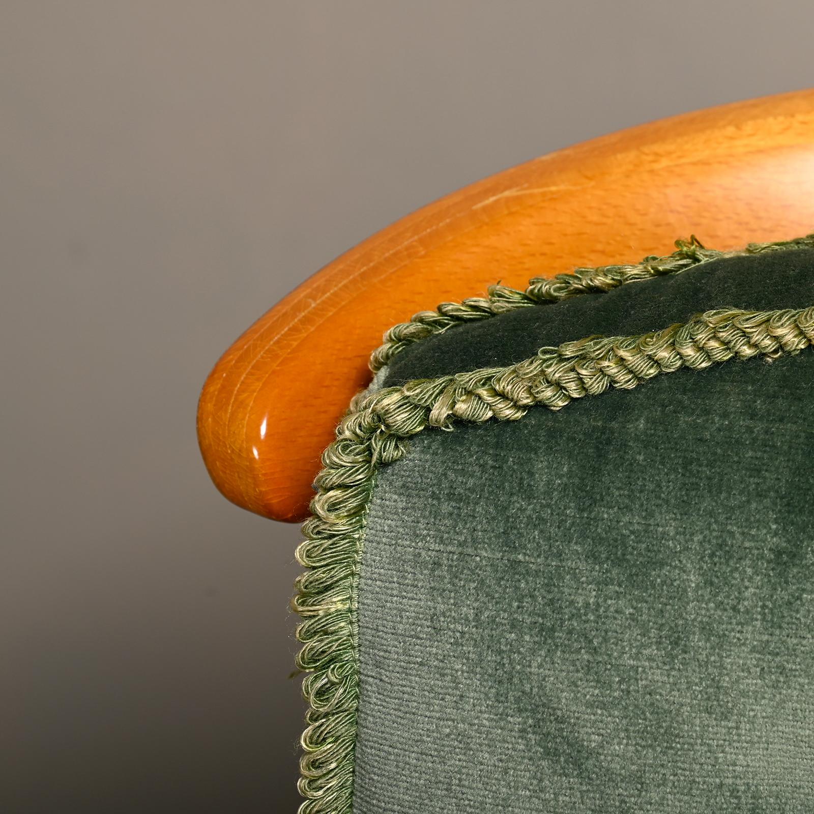 Kerstin Hörlin-Homquist Skrindan Armchairs in Beech and Green Velvet, Sweden For Sale 7
