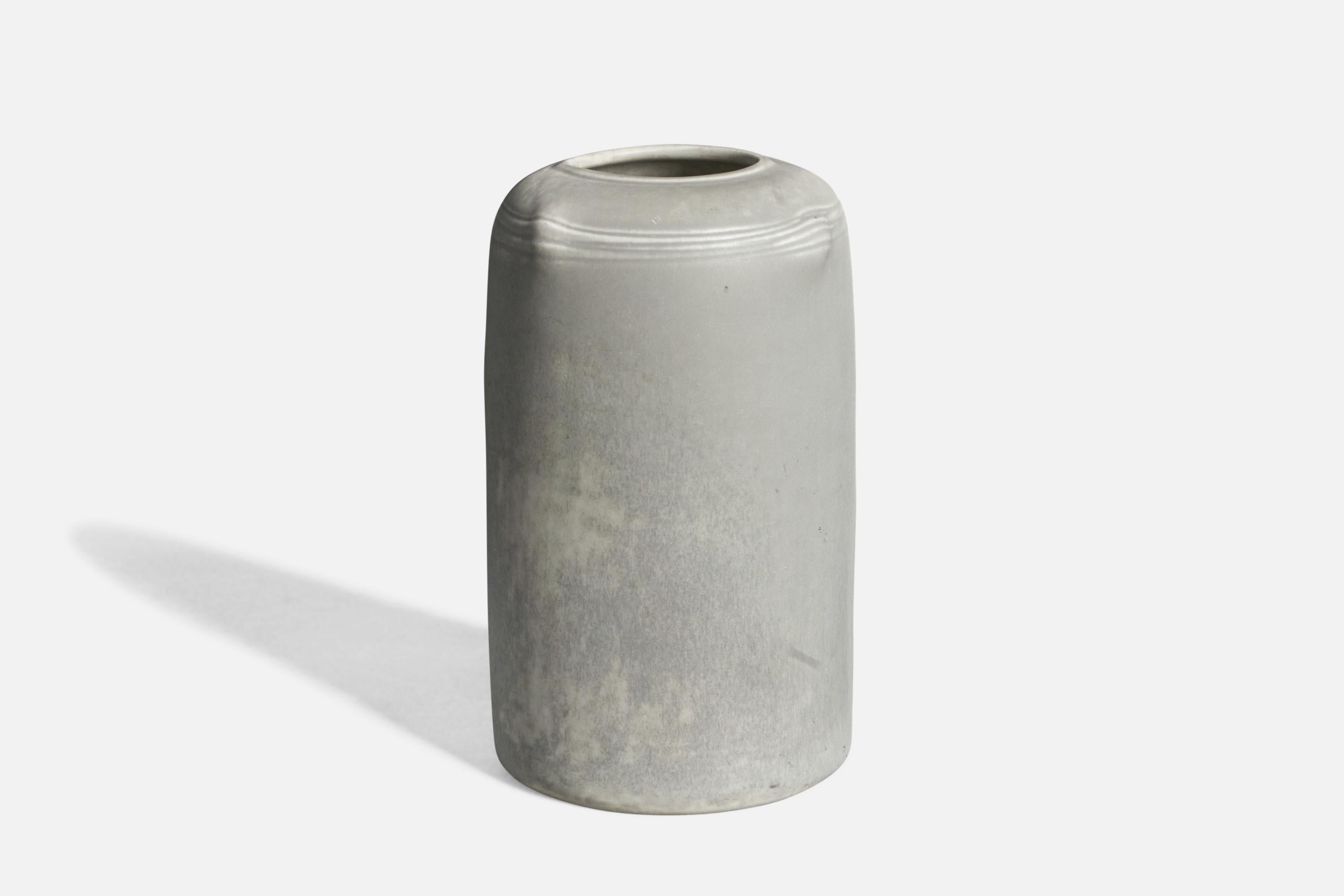 A grey-glazed stoneware vase, designed by Kersin Hörnlund and produced by Rörstrand, Sweden, 1970s.