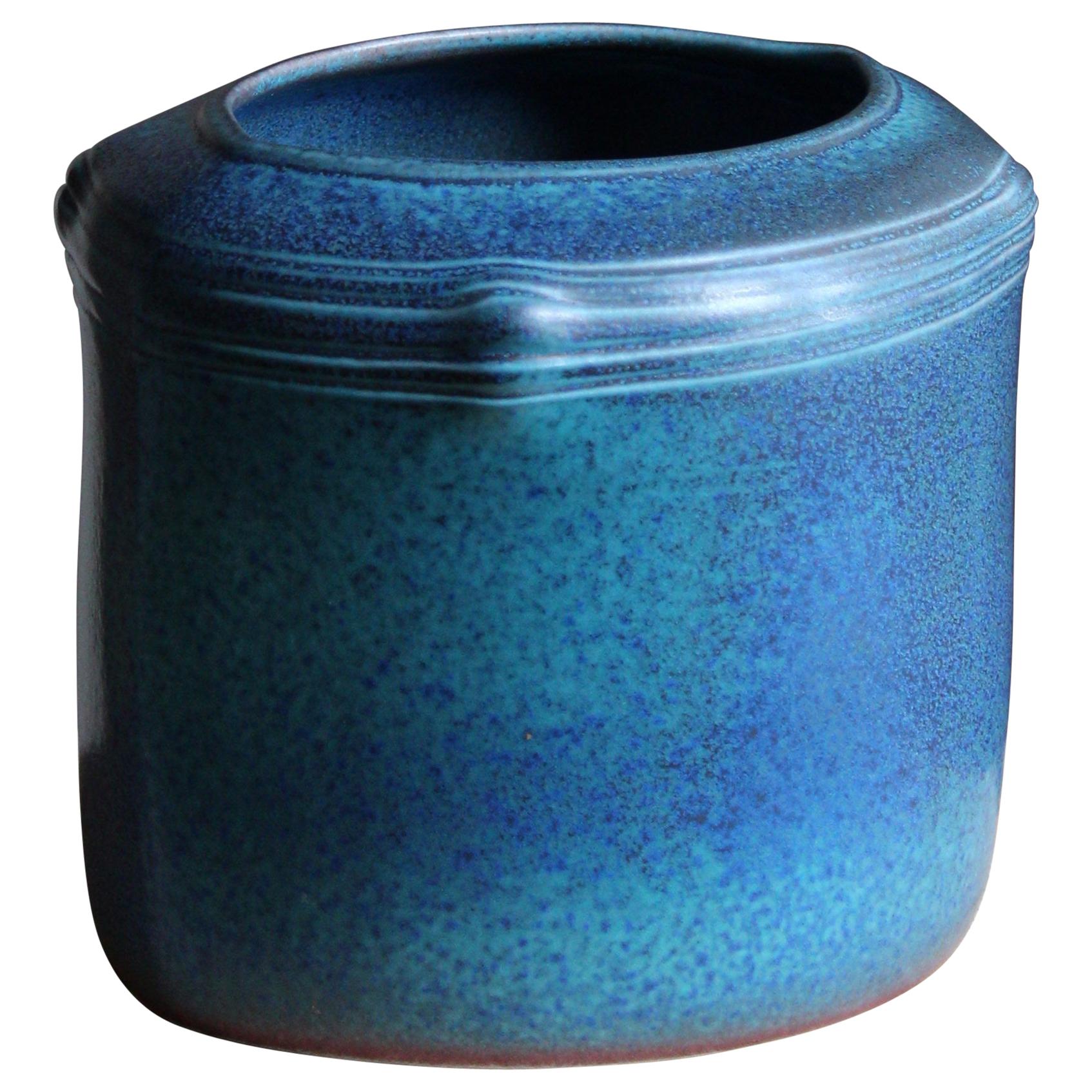 Kerstin Hörnlund, Vase / Vessel, Blue-Glazed Stoneware, Rörstrand, Sweden, 1960s