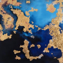 Carta Marina, pigments & gold leaf, abstract landscape, coastline 