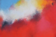 Hanami-Picnicking Under a Blooming Cherry, red, orange abstract pigment painting