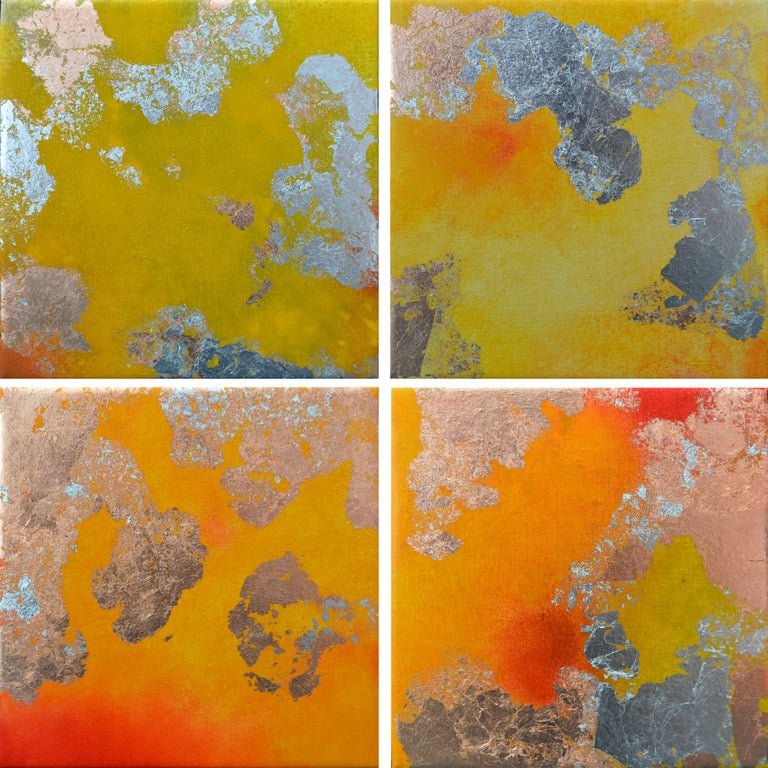 Kerstin Paillard Soliculu llV, pigments and gold leaf, abstract landscape, coastline