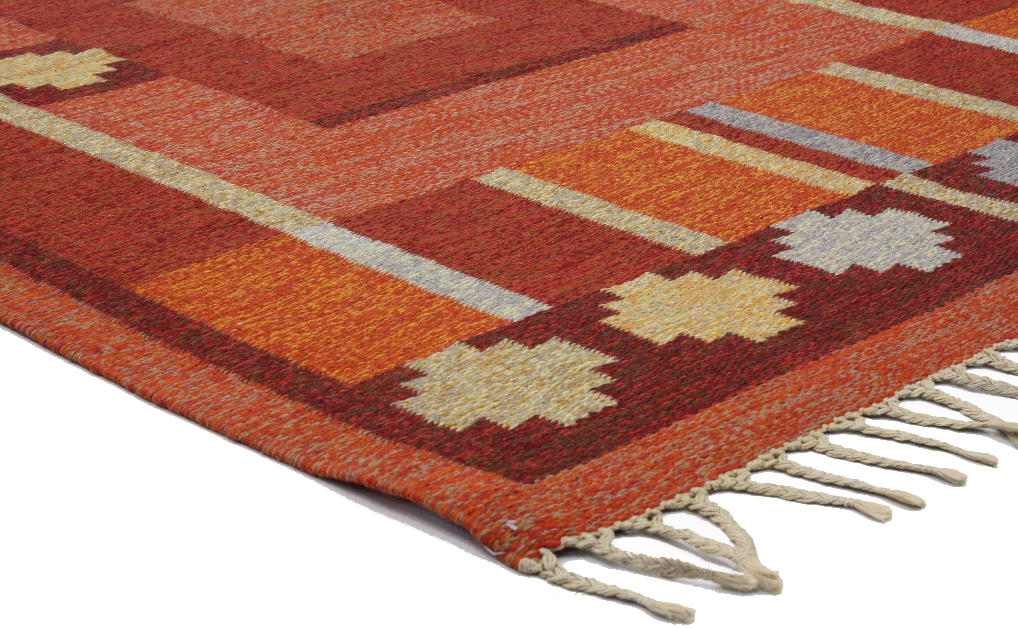 Hand-Woven Vintage Swedish Kilim Rug with Scandinavian Modern Style by Kerstin Persson  For Sale