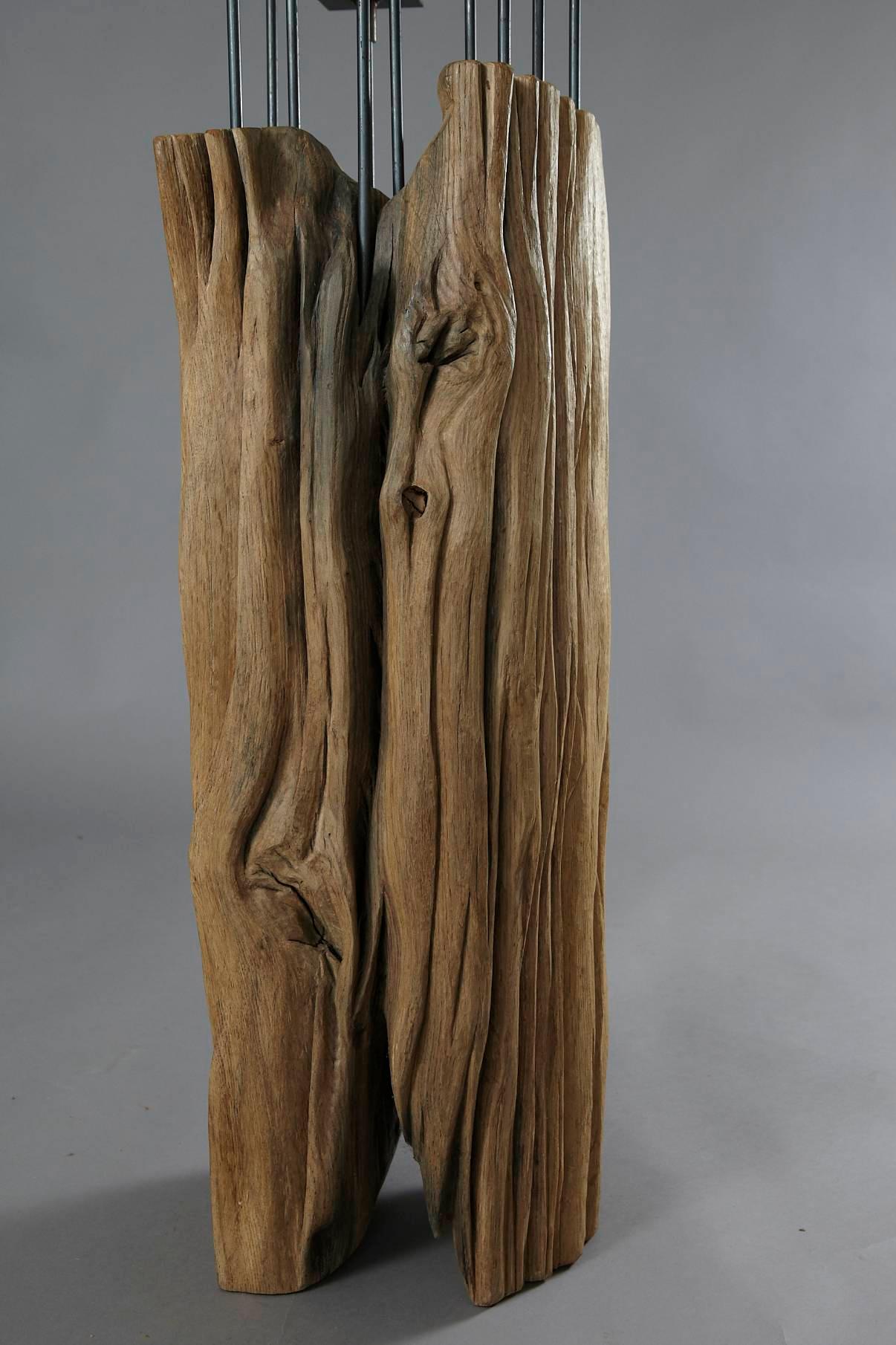 Kerzenständer - Candelabra by Hanni Dietrich - Carved Oak and Welded Black Steel In New Condition For Sale In Pau, FR