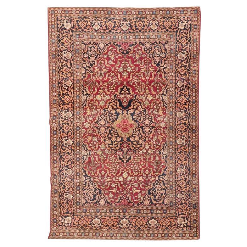 Keshan Wool Antique Rug, Flowers Classic Design. 1.40 x 2.10 m. For Sale