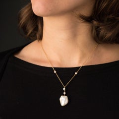 Keshi Collar Colgante Oro Diamante Perla Natural