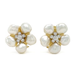 Keshi Pearl and Diamond Cluster Earrings