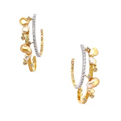 Keshi Pearl and Diamonds Hoop Earrings in 18 Karat Gold