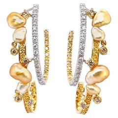 Boucles d'oreilles Keshi en or 18 carats avec perles et diamants