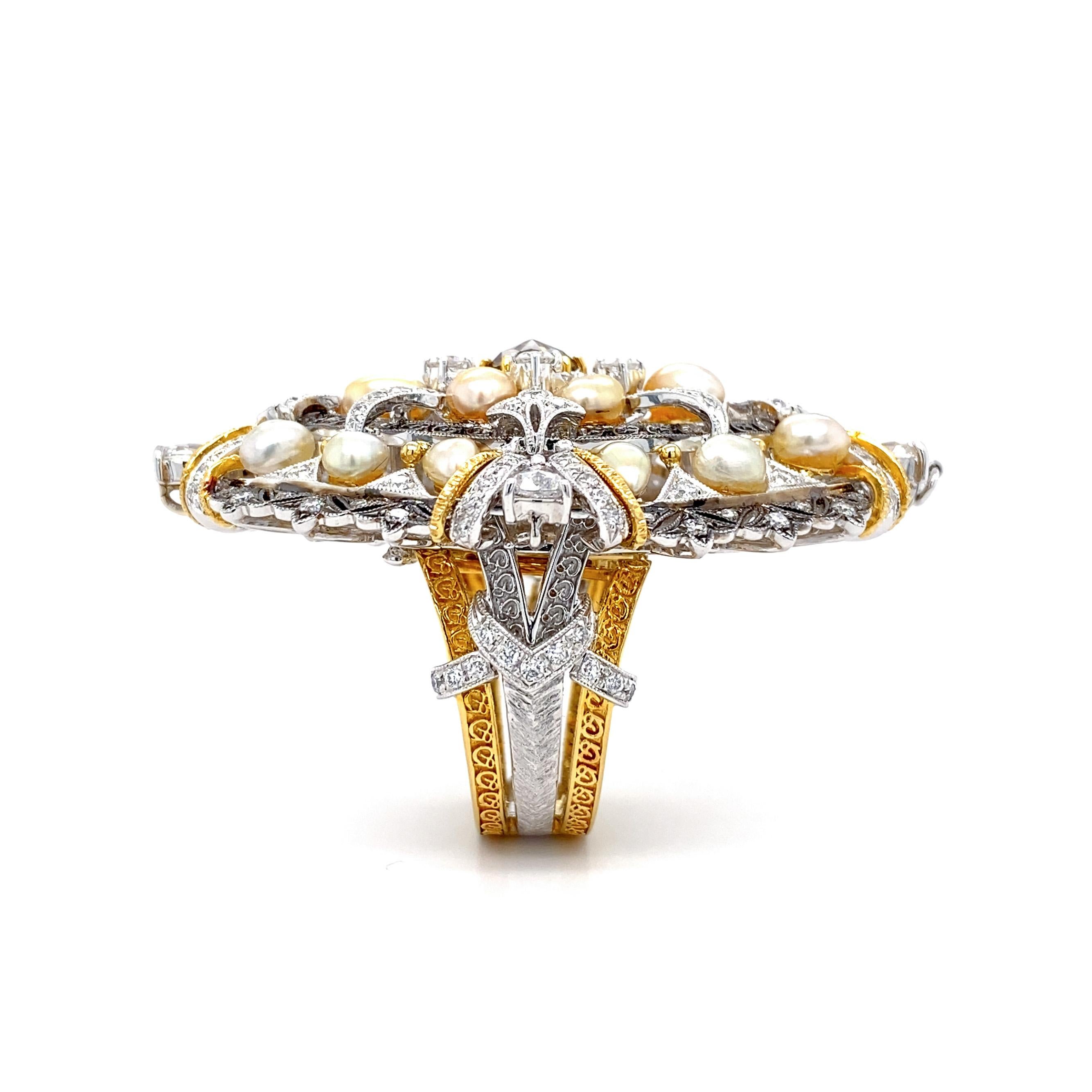 Art Deco Keshi Pearl and Diamonds Transformable Piece in 18 Karat Gold