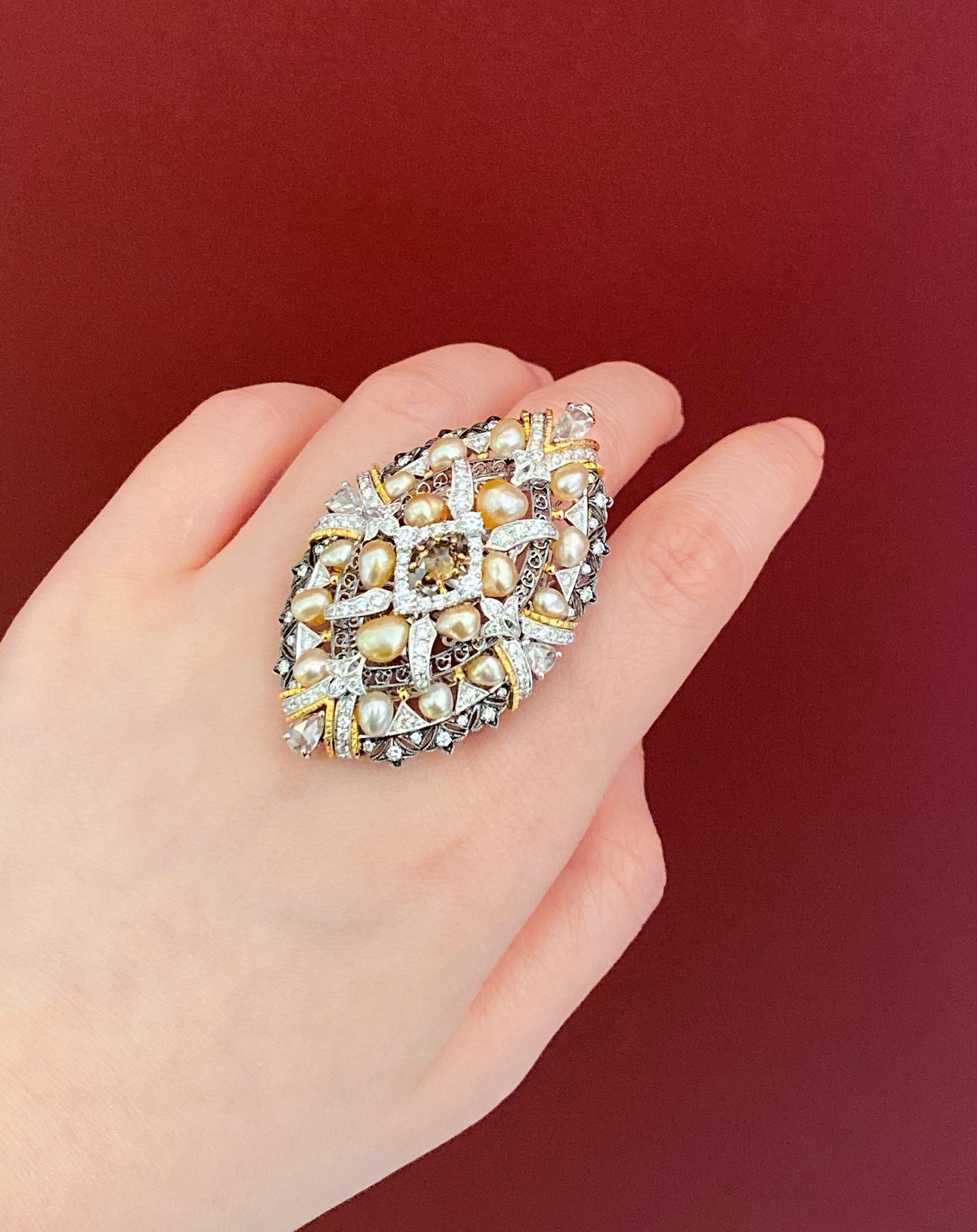 Brilliant Cut Keshi Pearl and Diamonds Transformable Piece in 18 Karat Gold