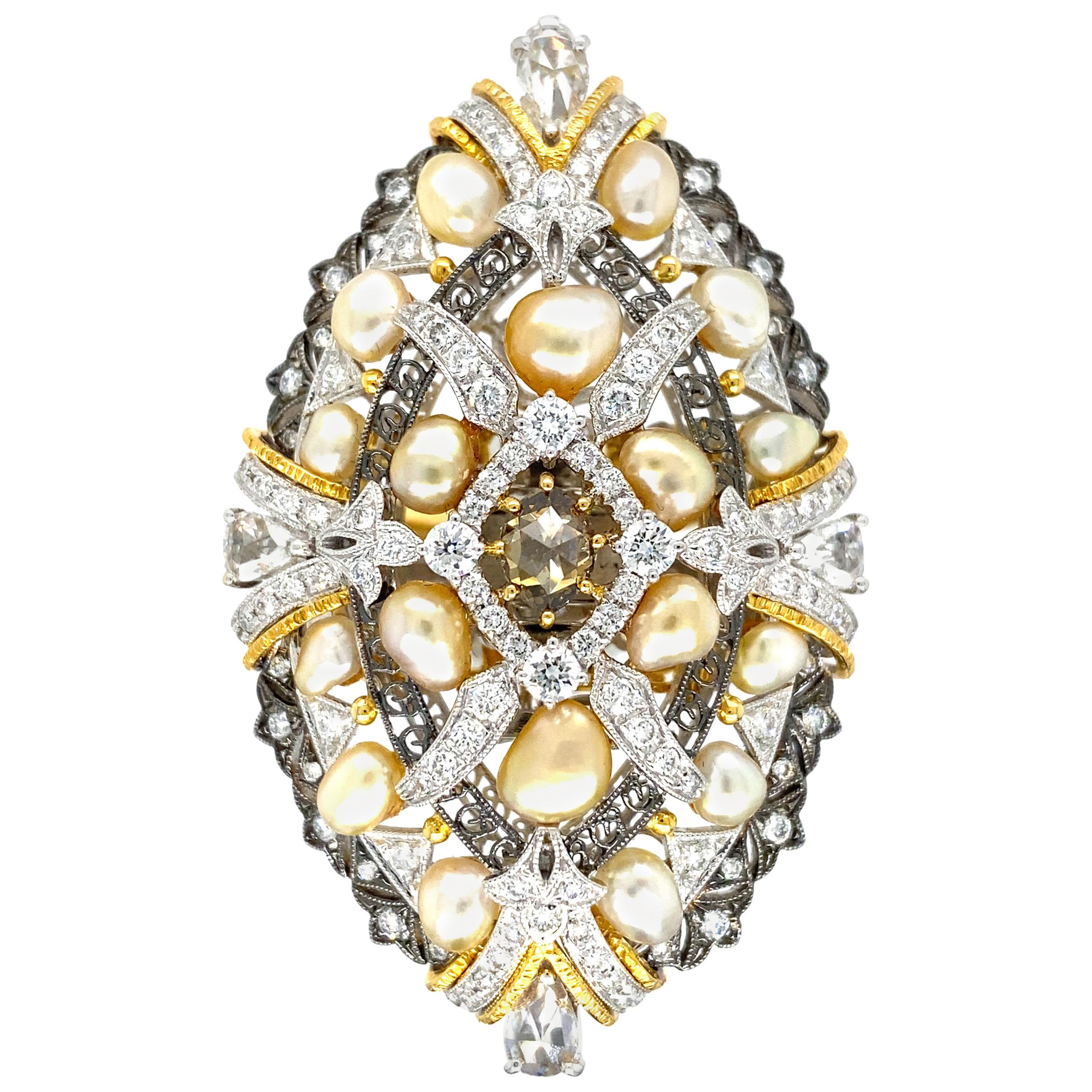 Keshi Pearl and Diamonds Transformable Piece in 18 Karat Gold