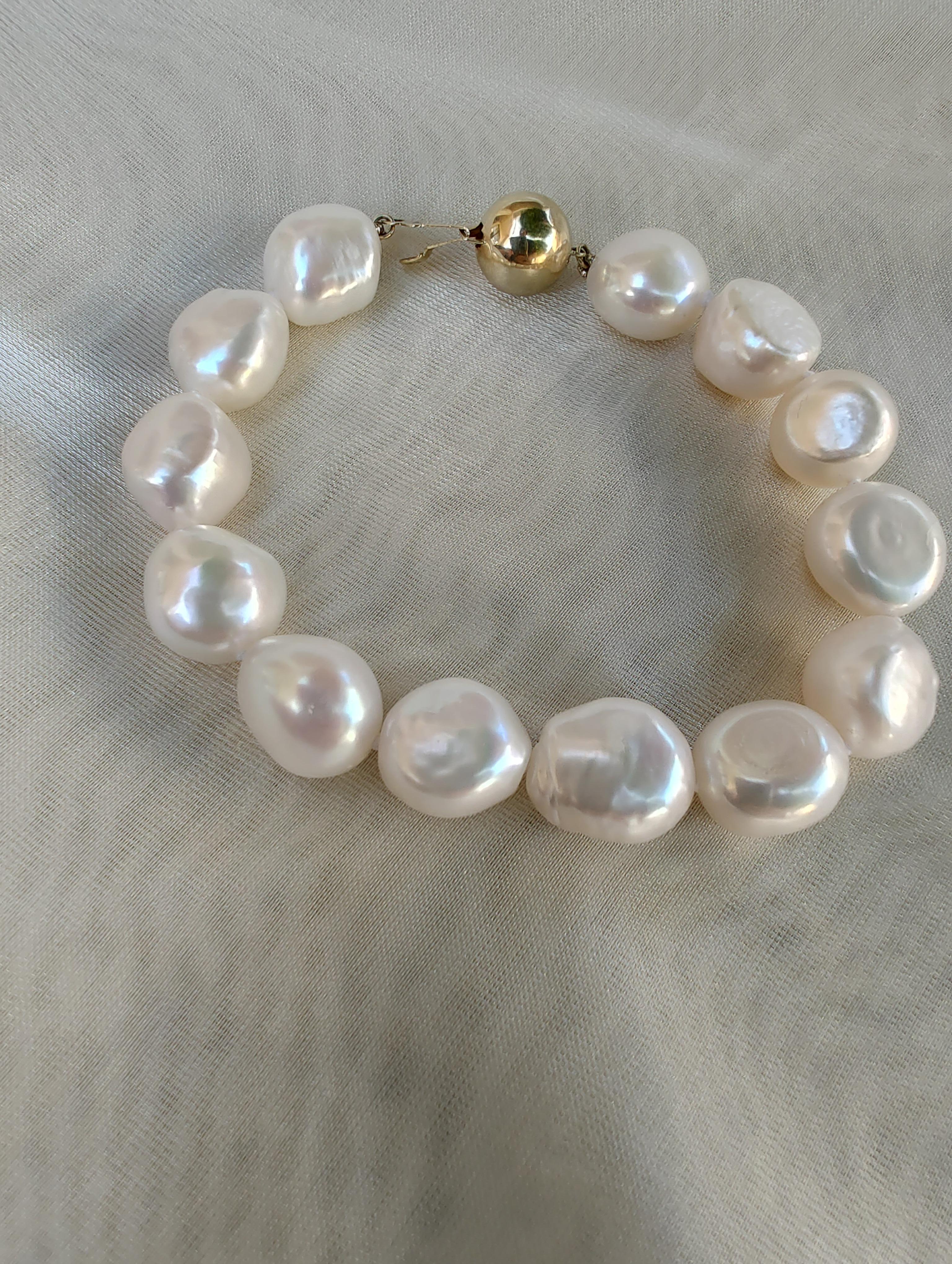Add a touch of refined sophistication to your everyday look with this Keshi pearl bracelet. 
Keshi pearls are a pearl that is not attempted to nucleate and are naturally formed; these freshwater Keshi pearls are cultured but are remarkably unique,